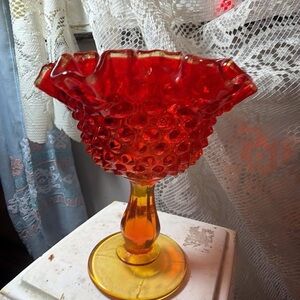 Vintage Fenton Amberina compote/candy dish